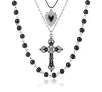 Gothic Layered Necklace for Women,Vintage Cross Pendant Necklaces Punk Style Heart Necklaces Red Black Crystal Gemstone Necklaces Goth Y2k Vampire Halloween Victoria Mystic Witch Jewelry Accessories