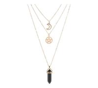 Gothic Layering Necklace Sun Black Crystal & Agate Adjustable Chain for Women Accessories Layering Necklace