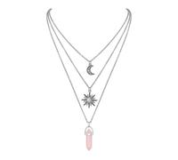 Gothic Layering Necklace Sun Black Crystal & Agate Adjustable Chain for Women Accessories Layering Necklace