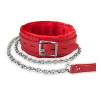 Gothic Leather Choker Collar, PU Leather Fur Lined Pet Collars Necklace with Long and Durable Detachable Leash Chain Pet Collars (Red)