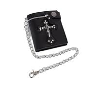 Gothic Leather Wallet With Vintage Chain & Rivets Skull Cross Design Coin Purse Punk Rock Accessories