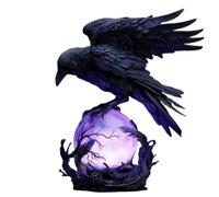 Gothic LED Lamp Raven Moonlight 3D Raven on Glowing Orb with Violet Light Fantasy Tabletop Decor Resin Sculpture for Bedroom Shelf Spooky Raven Decor