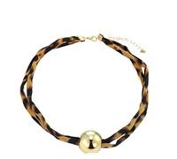 Gothic Leopard Print Rope Necklace - Layered Pendant With Flower, Heart & Cross Charms(Round bead)