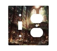 Gothic Library Light Switch Cover Plate/Outlet Covers, Antique Brown Bookshelf Design for Home Decor, Thermoplastic Standard Size Toggle Duplex