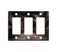 Gothic Library Light Switch Cover Plates/Outlet Covers, Dark Stone Arch Design for Wall Decor, Thermoplastic Wall Plates, Standard Size 3 Gang Wall Plate