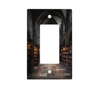 Gothic Library Light Switch Cover Plates/Outlet Covers, Dark Stone Arch Design for Wall Decor, Thermoplastic Wall Plates, Standard Size Single Rocker