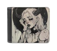 Gothic Lies Devil Girl Men's Leather Wallet Bifold Purse Card Holder Slim Money Clip Single-Sided Print