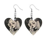 Gothic Lies Devil Girl Women's Earrings Wooden Pendant Dangle Jewelry Stylish Accessories for Party
