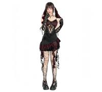 Gothic Lolita Dress 2 Pieces Set, Black Gothic Ruffle Skirt with Spaghetti Straps Corset Tops, Goth Clothing Fancy Dress Women for Halloween Party (Black, S)