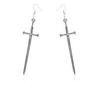Gothic Long Sword Hook Minimalist Earrings 1 Pair Alloy Material Retro Silver Dagger Shaped Dangle Earrings Goth Punk Grunge Jewelry for Women Men Party Cosplay Gift