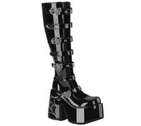 Gothic Love Fluorescent Spider Web Lacquer Leather Hollow Thick Bottom Boots Waterproof Platform Fashion Boots(Black,US8)