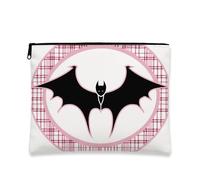 Gothic Makeup Bag, Black Bat Plaid Cosmetic Travel Pouch for Women, Portable Small Zipper Organizer, Halloween Toiletry Bag, Black, 7x9 Inch, Bat