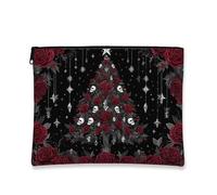 Gothic Makeup Bag, Black Rose Skull Christmas Cosmetic Pouch for Women, Portable Small Canvas Zipper Organizer, Holiday Skincare Toiletry Bag, Black, 7x9 Inch, Rose