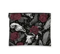 Gothic Makeup Bag, Skull and Rose Pattern Vintage Cosmetic Travel Pouch for Women, Portable Small Canvas Zipper Organizer, Perfect Choice for Halloween and Festivals, Black, 7x9 Inch, Skull and Rose