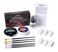 Gothic Makeup Kit, SFX White Face Paint Foundation & Multi-Color Face Paint Palette with Setting Powder, Halloween Cosplay Makeup Set for Clown, Mime, Ghost, Costume Party, Theater & Stage Performance