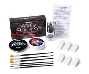 Gothic Makeup Kit, SFX White Face Paint Foundation & Multi-Color Face Paint Palette with Setting Powder, Halloween Cosplay Makeup Set for Clown, Mime, Ghost, Costume Party, Theater & Stage Performance