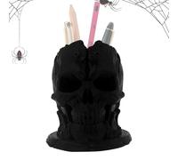 Gothic Makeup Organizer, Spooky Skull Holder, 3.9 x 3.62 x 3.31 inches, Desktop Storage Container, Creepy Decorative Accent, Multi Purpose Functional Bin, Office Vanity Bathroom Bedroom Kitchen