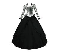 Gothic Maxi Swing Dress Womens Medieval Stripe Printed Dresses Ladies Pleated Vintage Skirt Cocktail Evening Formal Outfit Victorian Court Ball Gowns Renaissance Party Dress for Halloween