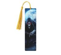 Gothic Mechanical Skeleton Glowing Red Scythe Unique Double-Sided Artwork Printed Wooden Bookmarks, Artistic Book Accessories Birthday Presents for Men Women Presents for Book Lovers