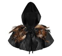 Gothic Medieval Cape Cloak Unisex Medieval Cowl Hat Hood Feather Cape Gothic Lacing Shawl Shrug Collar Mens Women Halloween Crow Maleficent Costume Cowl Vintage Friar Costume Death Devil Vampire Cloak