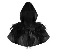 Gothic Medieval Cape Cloak Unisex Medieval Cowl Hat Hood Feather Cape Gothic Lacing Shawl Shrug Collar Mens Women Halloween Crow Maleficent Costume Cowl Vintage Friar Costume Death Devil Vampire Cloak