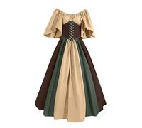 Gothic Medieval Dress Women A-Line Maxi Dress Ladies Vintage Corset Dresses with Flared Skirt & Chiffon Sleeves, Victorian Court Dressing Gown Steampunk Witch Princess Cosplay Costume for Girl