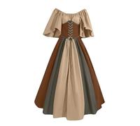 Gothic Medieval Dress Women A-Line Maxi Dress Ladies Vintage Corset Dresses with Flared Skirt & Chiffon Sleeves, Victorian Court Dressing Gown Steampunk Witch Princess Cosplay Costume for Girl