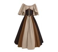 Gothic Medieval Dress Women A-Line Maxi Dress Ladies Vintage Corset Dresses with Flared Skirt & Chiffon Sleeves, Victorian Court Dressing Gown Steampunk Witch Princess Cosplay Costume for Girl