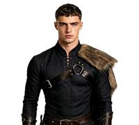 Gothic Medieval Shoulder Armor Retro Faux Fur Punk Knight Viking Shoulder Armor Guard Women & Men Adjustable Steampunk Chest Harness Warrior Costume Accessory for Renaissance LARP Halloween Cosplay