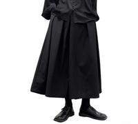Gothic Men Loose Cropped Hakama Wide Leg Pants Traditional Japanese Style Samurais Trousers Casual Solid Color Polyester Bottoms Spring Summer Autumn Black M-3XL, Gothic Pants(2XL Black)