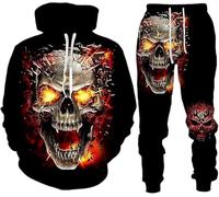 Gothic Men's Tracksuit Set Skull Punk Rock Hoodie Sweatshirt Jogging Bottoms Casual Pullover Sports Suits, S1, XXL