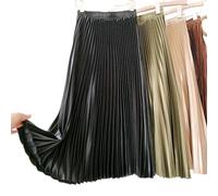 Gothic Metallic Black Pleated Long Skirt Vintage High Waisted A Line Satin Skirts Womens Korean Style Winter