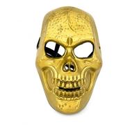 "Gothic Metallic Gold Skull Full Mask with Adjustable Strap - Grim Reaper Skeleton Head Face Guard for Haunted House, Horror Cosplay, & Dark Fantasy Costumes" (Brass)