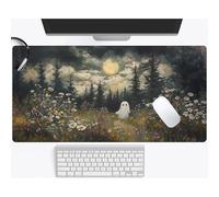 Gothic Moody Ghost Desk Mat Flowers Aesthtic XXL Large Extended Gaming Mouse Pad Gamer Work Office Whimsical Halloween Decor Computer Deskmat Mousepad Laptop Keyboard Mat Desk Pad 35.4x15.7 in