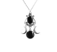 Gothic Moon Crystal Necklace for Women Vintage Punk Halloween Witch Necklace Triple Moon Pendant Crescent Necklaces Purple/Black/Red Crystal Gem Pendant Necklaces Statement Goth Witchy Jewelry, M