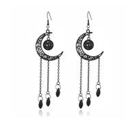 Gothic Moon Dangle Earring Vintage Crystal Glass Crescent Drop Earrings Punk Style Dark Victorian Earrings Mystery Vampire Jewelry Halloween Outfit Accessories for Women Red Black, Metal, No Gemstone