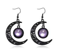 Gothic Moon Dangle Earring Vintage Crystal Glass Crescent Drop Earrings Punk Style Dark Victorian Earrings Mystery Vampire Jewelry Halloween Outfit Accessories for Women Red Black, Metal, No Gemstone