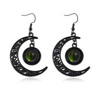 Gothic Moon Dangle Earring Vintage Crystal Glass Crescent Drop Earrings Punk Style Dark Victorian Earrings Mystery Vampire Jewelry Halloween Outfit Accessories for Women Red Black, Metal, No Gemstone