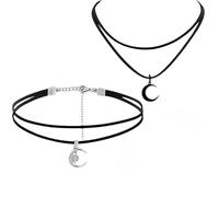 Gothic Moon Necklace - Double Black Moon Necklace, Two Different Styles, Vintage Moon Pendant for Halloween, Concerts, and Daily Use - Perfect for Goth, Boho, and Medieval