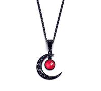 Gothic Moon Necklace Vintage Punk Black Red Crystal Crescent Planet Chic Rhinestone Pendant Necklace for Women Men Victorian Style Halloween Cosplay Party Christmas Holiday Jewelry Accessories, M