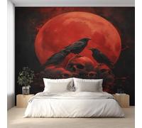 Gothic Moon Wallpaper for Living Room, Skull Raven Wall Mural for Bedroom 500x350 cm, Non-Woven Photo Wallpaper, Home Decor D&O80