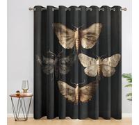 Gothic Moth Curtains 46 x 90 Inch 2 Panels, 95% Blackout, 3D Moth Black Curtains for Bedroom, Living Room, Home Decor, Thermal Insulated Eyelet Window Drapes UCN149