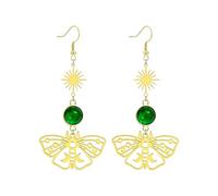Gothic Moth Earrings Crescent Moon Star Drop Earring Celestial Jewelry, One Size, Zinc, No Gemstone