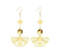 Gothic Moth Earrings Crescent Moon Star Drop Earring Celestial Jewelry, One Size, Zinc, No Gemstone