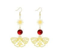 Gothic Moth Earrings Crescent Moon Star Drop Earring Celestial Jewelry, One Size, Zinc, No Gemstone