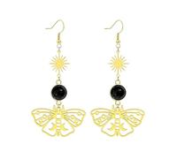 Gothic Moth Earrings Crescent Moon Star Drop Earring Celestial Jewelry, One Size, Zinc, No Gemstone