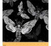 Gothic Moth Fabric Craft&Hobby Fabric,Halloween Style White Skull Indoor Outdoor by The Yard,Death Moth Butterfly,DIY Art2Yards