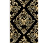 Gothic Moth Journal: Victorian Gold Line-Etched Moth Pattern on Black Background Cover