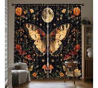 Gothic Mushroom Blackout Curtain, Boho Moon Plant Print Curtains, Room Darkening Thermal Insulated Energy Saving Curtains Panel Grommet Drapes for Teens Kids Window, W66" x L90" x 2 Panels