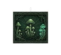 Gothic Mushroom Dish Drying Mats for Kitchen Counter, Dark Green Spider Web Absorbent Dish Rack Mat, Autumn Fantasy Microfiber Drying Pad 16x18 Inch